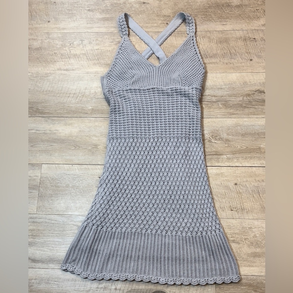 Athleta Light Gray Crochet Knit Tank Dress